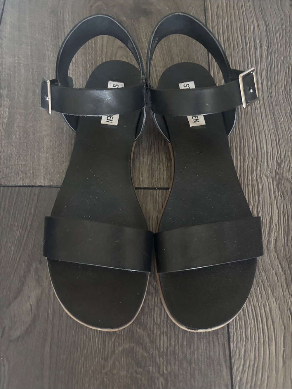 Steve Madden-Daryn-Black Minimal Ankle-Strap Sandals